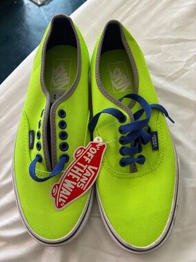 Vans Neon Lime Canvas Sneakers with Blue Laces NEW!